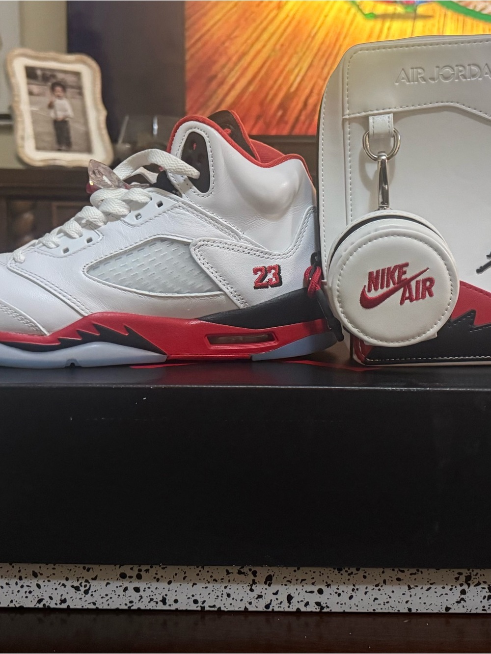 Jordan White and Red Retro Low-Top Sneakers